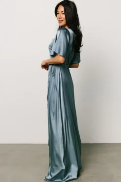 Baltic Born maxi dresses|WEDDING SUITE|Vara Satin Maxi Wrap Dress | Dusty Blue