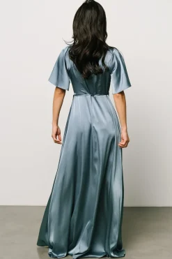 Baltic Born maxi dresses|WEDDING SUITE|Vara Satin Maxi Wrap Dress | Dusty Blue