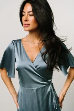 Baltic Born maxi dresses|WEDDING SUITE|Vara Satin Maxi Wrap Dress | Dusty Blue