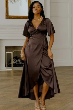 Baltic Born maxi dresses|WEDDING SUITE|Vara Satin Maxi Wrap Dress | Espresso
