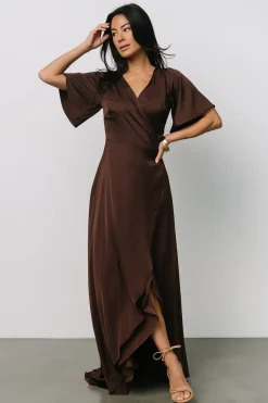 Baltic Born maxi dresses|WEDDING SUITE|Vara Satin Maxi Wrap Dress | Espresso