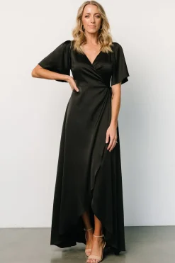 Baltic Born maxi dresses|WEDDING SUITE|Vara Satin Maxi Wrap Dress | Black