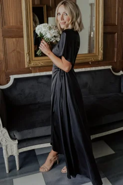 Baltic Born maxi dresses|WEDDING SUITE|Vara Satin Maxi Wrap Dress | Black