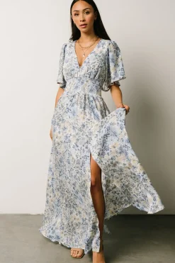 Baltic Born WINTER ESSENTIALS|Verona Smocked Maxi Dress | White + Blue Print