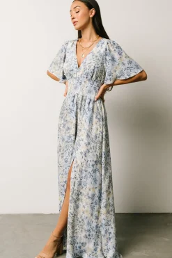 Baltic Born WINTER ESSENTIALS|Verona Smocked Maxi Dress | White + Blue Print
