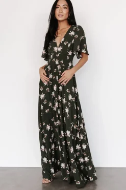Baltic Born WINTER ESSENTIALS|Verona Smocked Maxi Dress | Green + White Floral