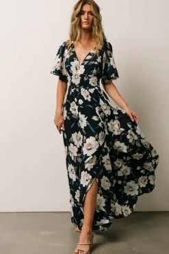 Baltic Born WINTER ESSENTIALS|Verona Smocked Maxi Dress | Navy + White Floral