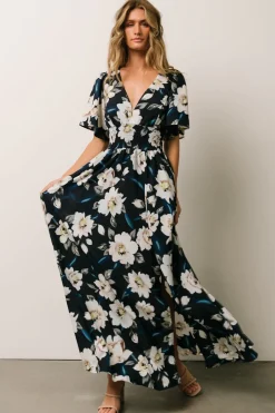 Baltic Born WINTER ESSENTIALS|Verona Smocked Maxi Dress | Navy + White Floral