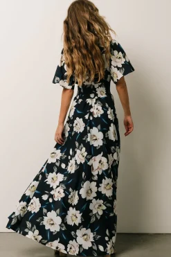 Baltic Born WINTER ESSENTIALS|Verona Smocked Maxi Dress | Navy + White Floral