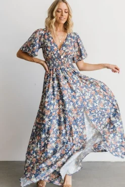 Baltic Born WINTER ESSENTIALS|Verona Smocked Maxi Dress | Blue Floral