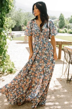 Baltic Born WINTER ESSENTIALS|Verona Smocked Maxi Dress | Blue Floral