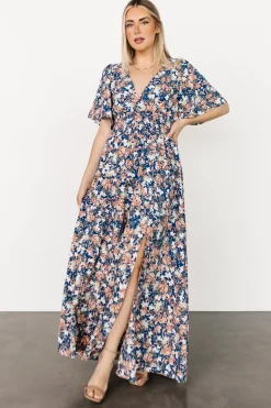 Baltic Born WINTER ESSENTIALS|Verona Smocked Maxi Dress | Blue Floral