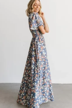 Baltic Born WINTER ESSENTIALS|Verona Smocked Maxi Dress | Blue Floral