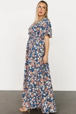 Baltic Born WINTER ESSENTIALS|Verona Smocked Maxi Dress | Blue Floral