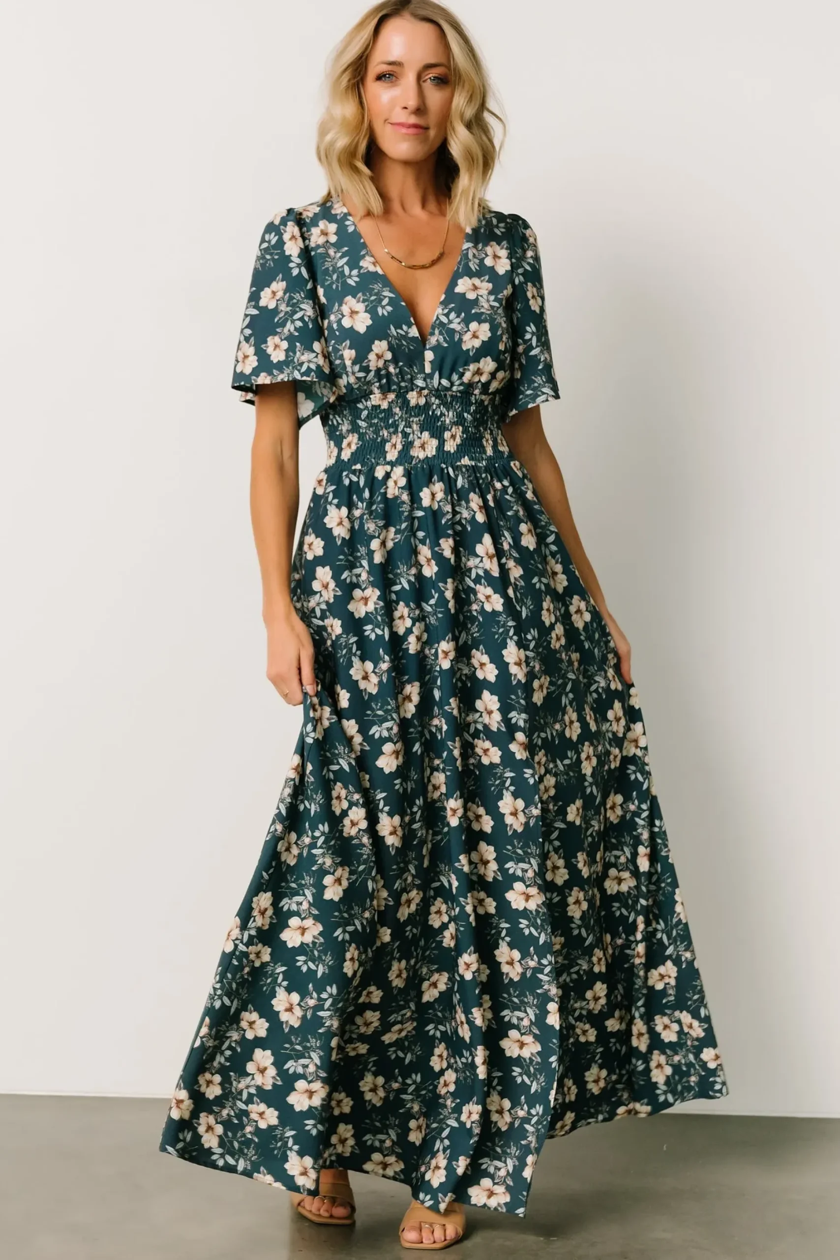 Baltic Born WINTER ESSENTIALS|Verona Smocked Maxi Dress | Slate Floral