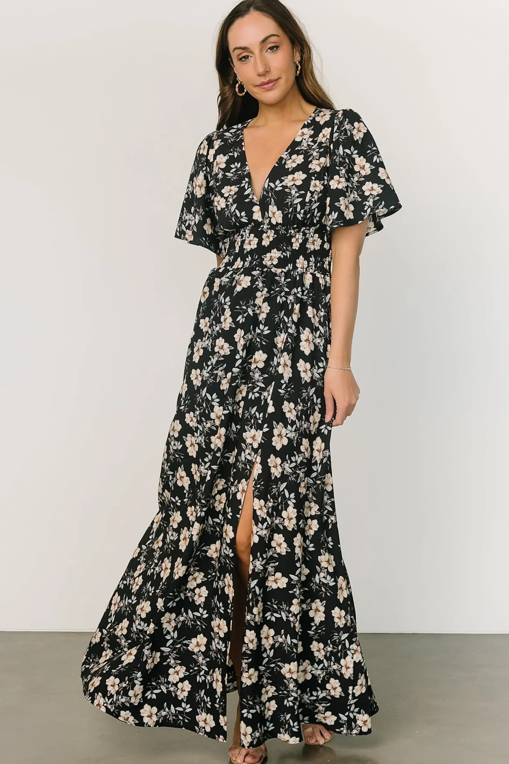 Baltic Born WINTER ESSENTIALS|Verona Smocked Maxi Dress | Black Floral