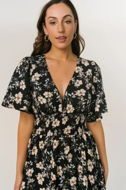 Baltic Born WINTER ESSENTIALS|Verona Smocked Maxi Dress | Black Floral