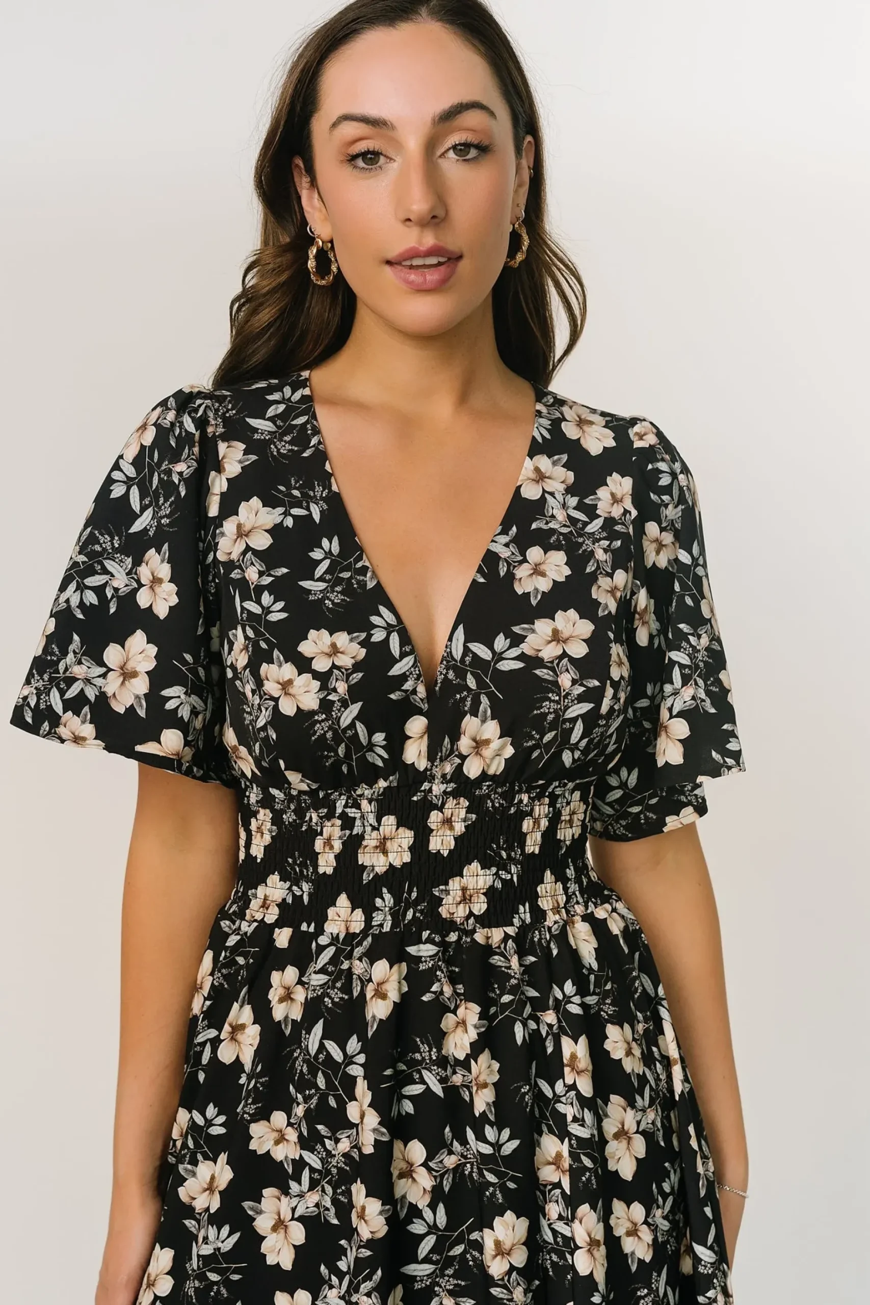 Baltic Born WINTER ESSENTIALS|Verona Smocked Maxi Dress | Black Floral