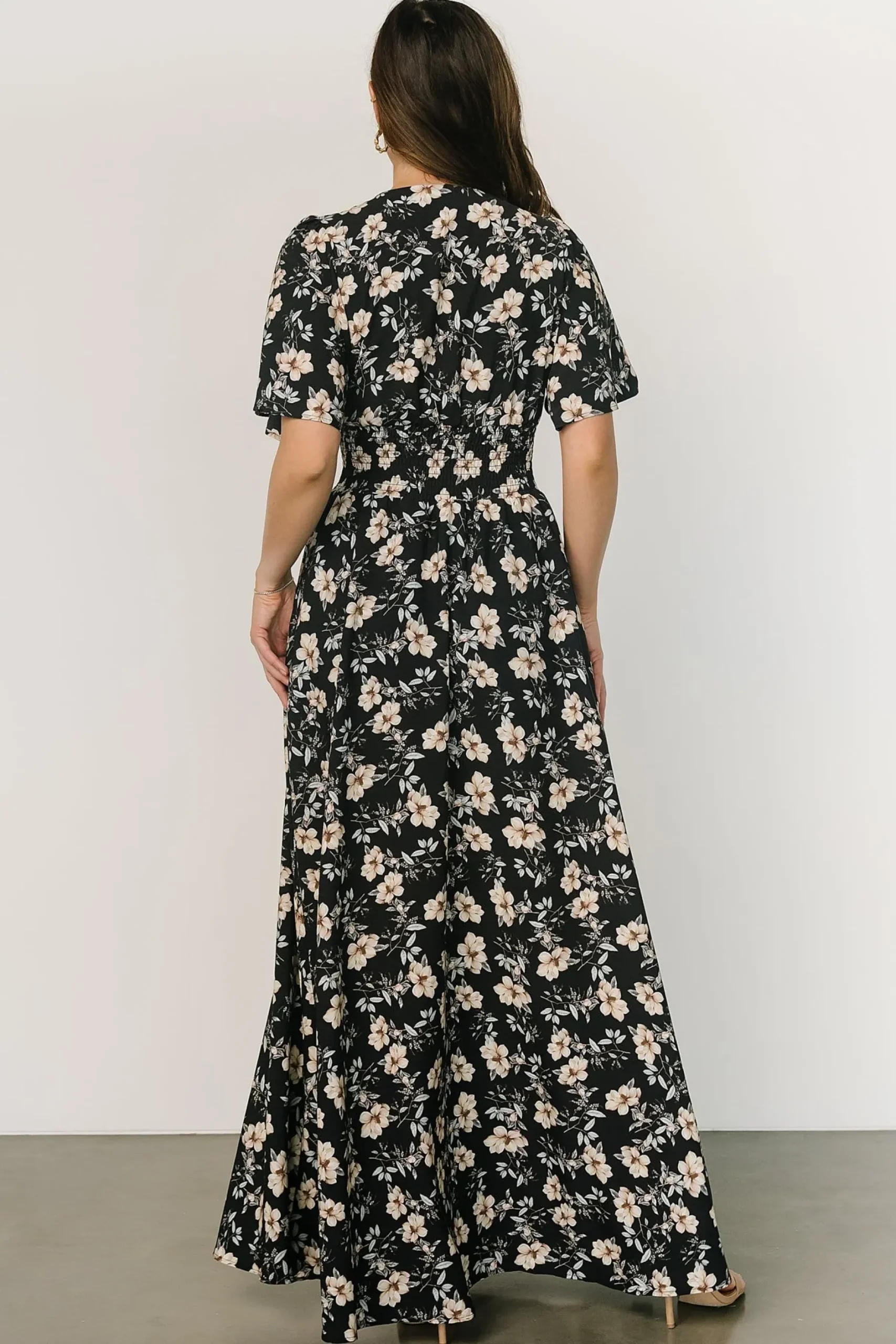 Baltic Born WINTER ESSENTIALS|Verona Smocked Maxi Dress | Black Floral