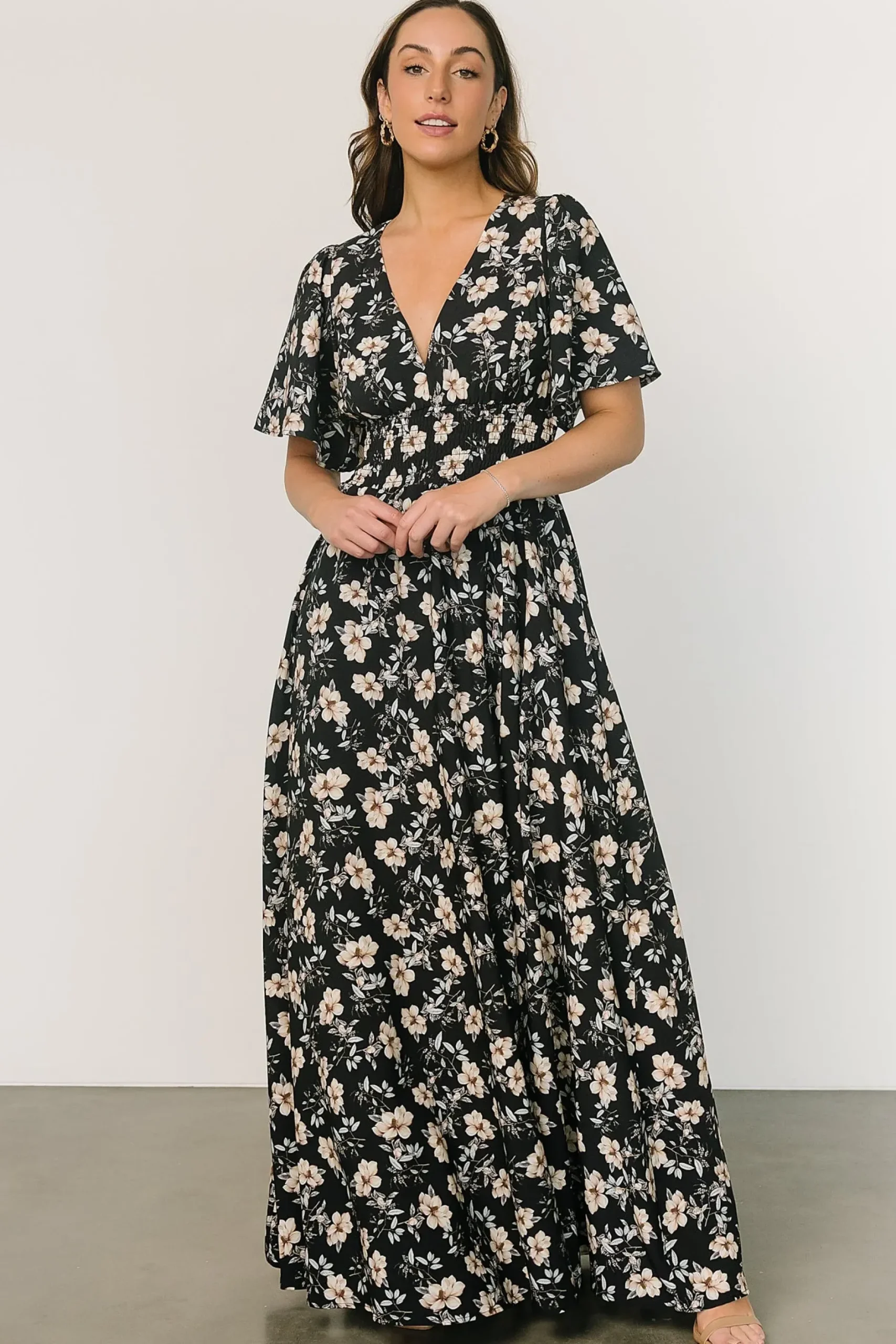 Baltic Born WINTER ESSENTIALS|Verona Smocked Maxi Dress | Black Floral