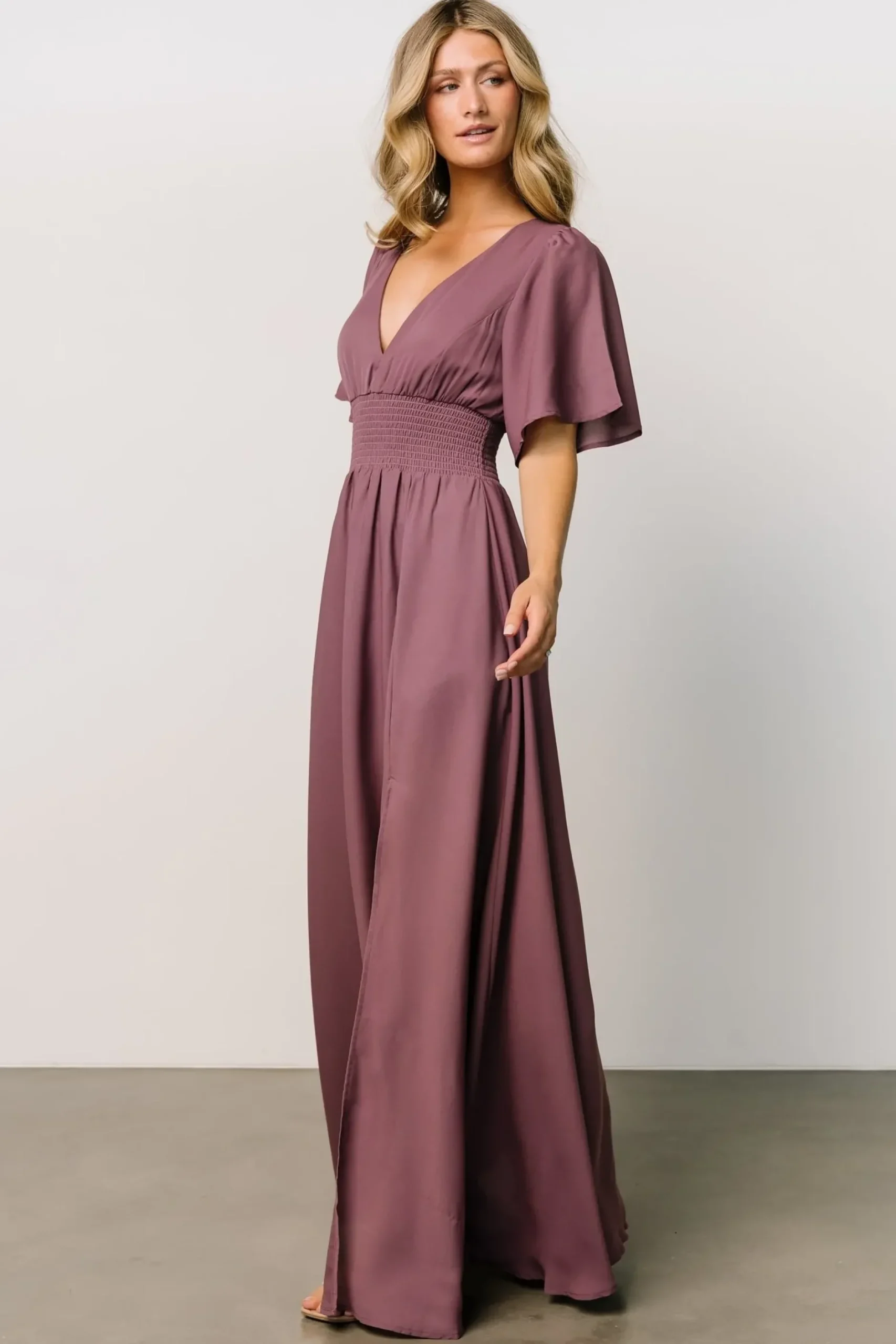 Baltic Born WINTER ESSENTIALS|Verona Smocked Maxi Dress | Vintage Plum