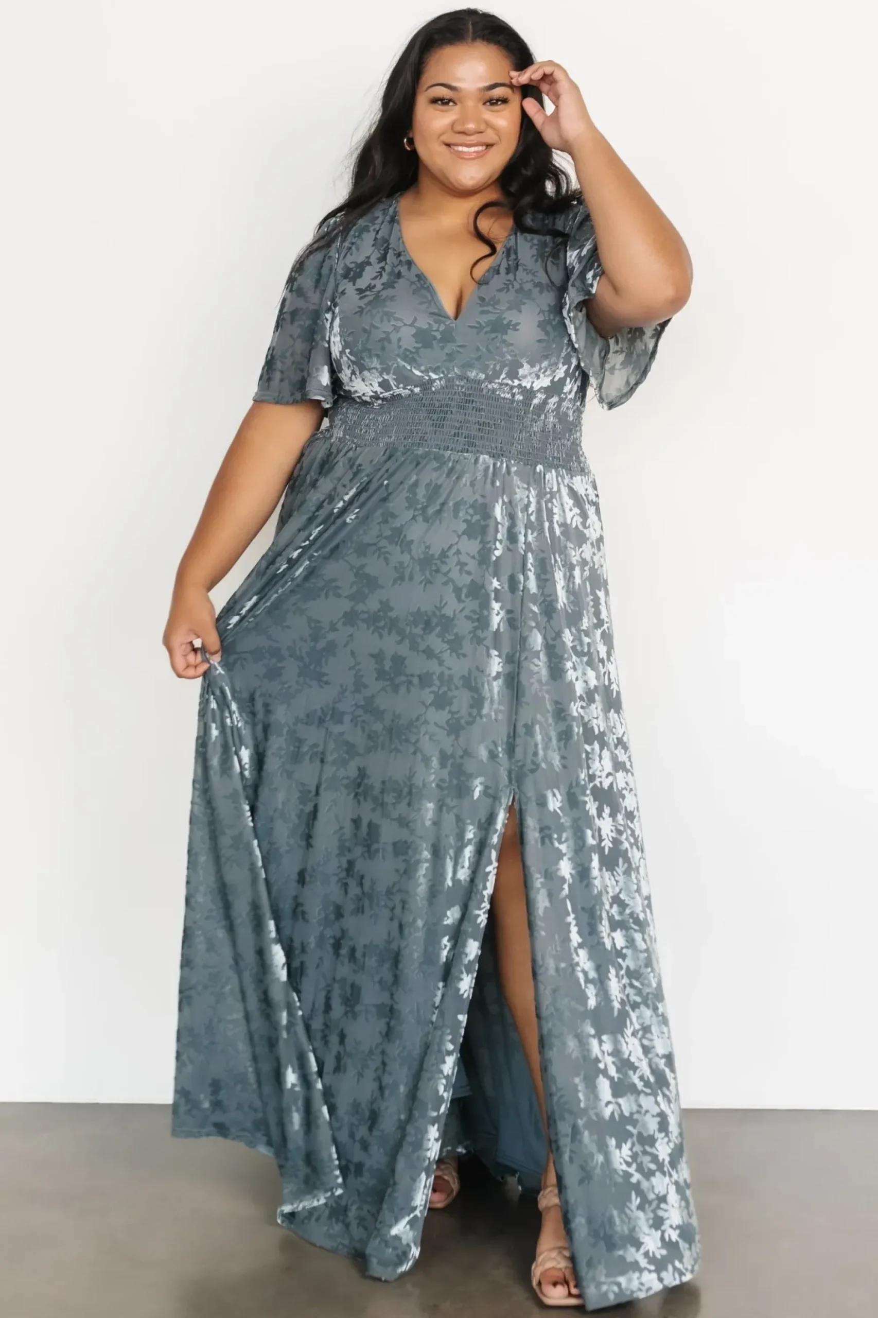 Baltic Born bump friendly|WINTER ESSENTIALS|Veronica Velvet Maxi Dress | Slate Blue