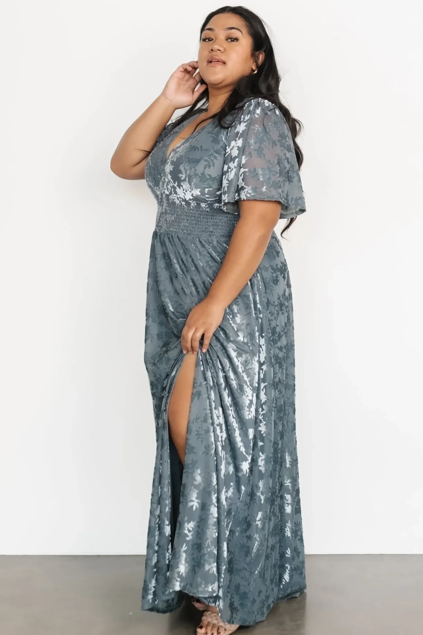 Baltic Born bump friendly|WINTER ESSENTIALS|Veronica Velvet Maxi Dress | Slate Blue