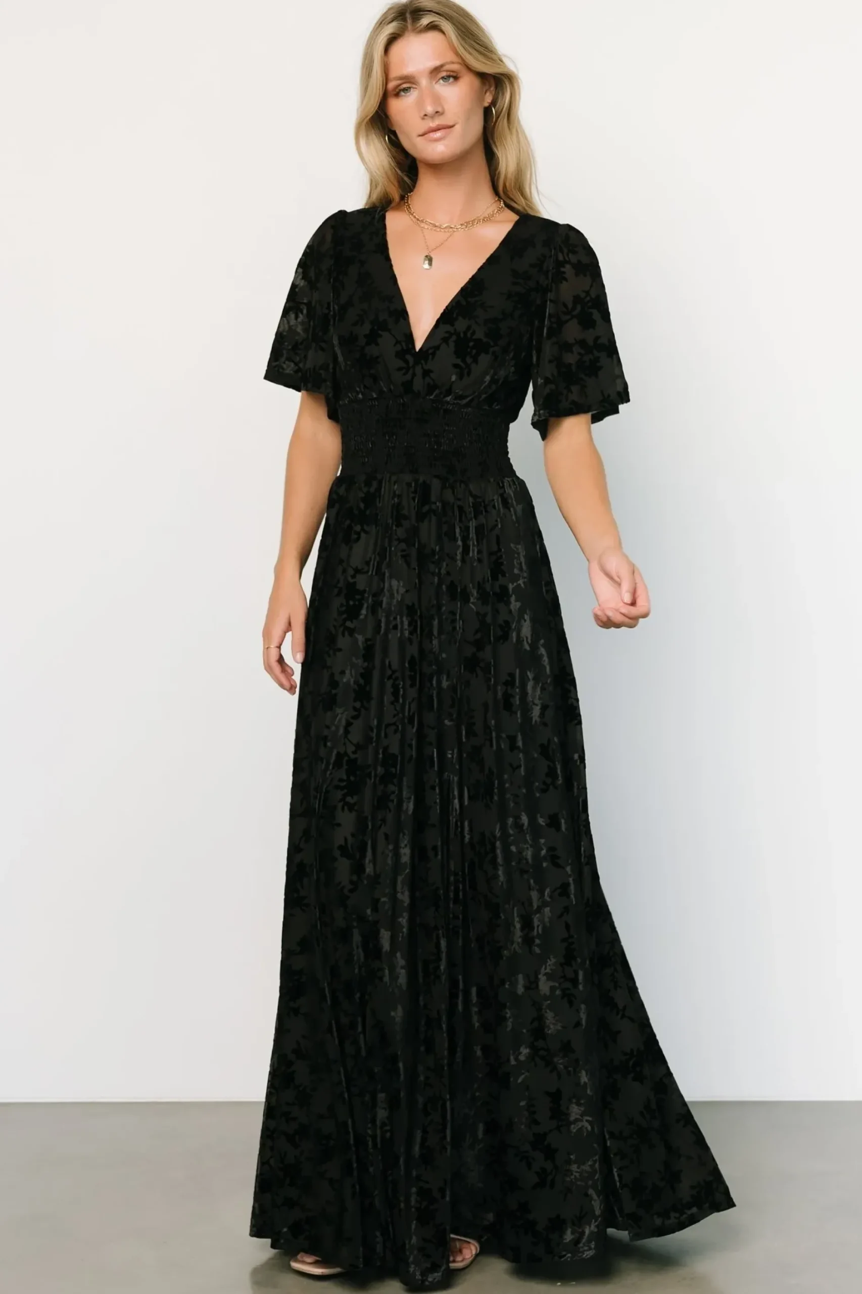 Baltic Born bump friendly|EXTENDED SIZING|Veronica Velvet Maxi Dress | Black
