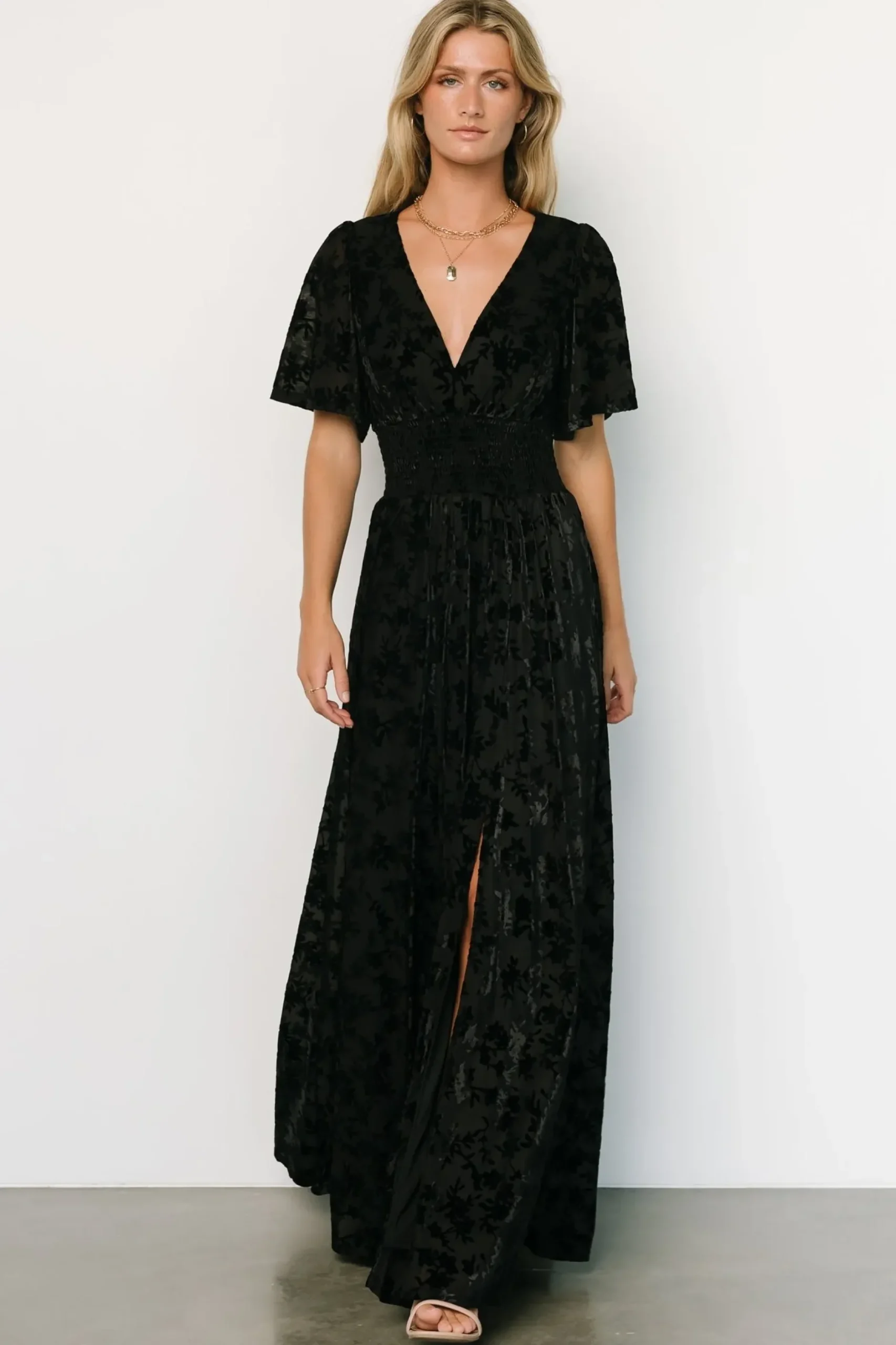 Baltic Born bump friendly|EXTENDED SIZING|Veronica Velvet Maxi Dress | Black