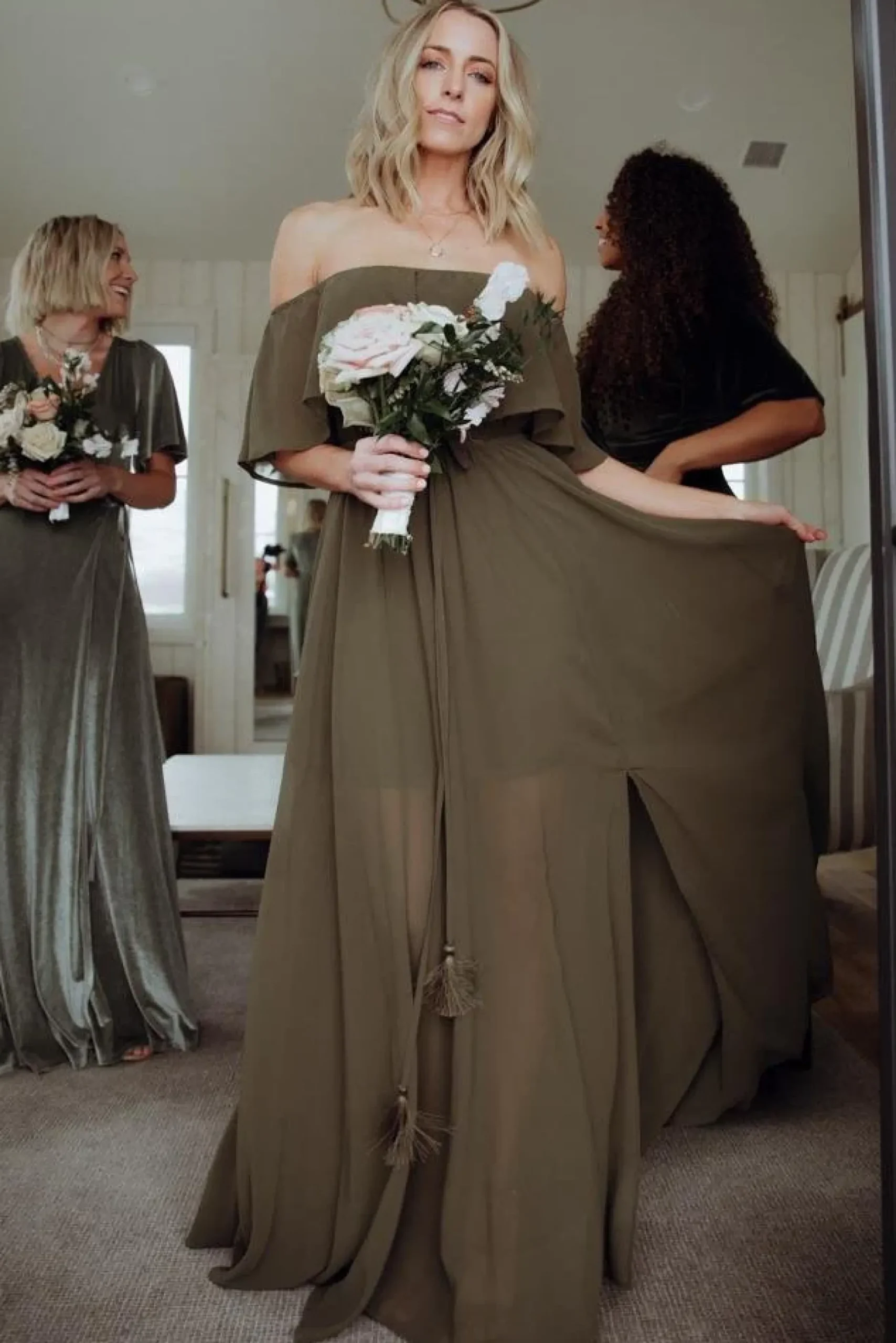 Baltic Born maxi dresses|WEDDING SUITE|Victoria Off Shoulder Maxi Dress | Olive