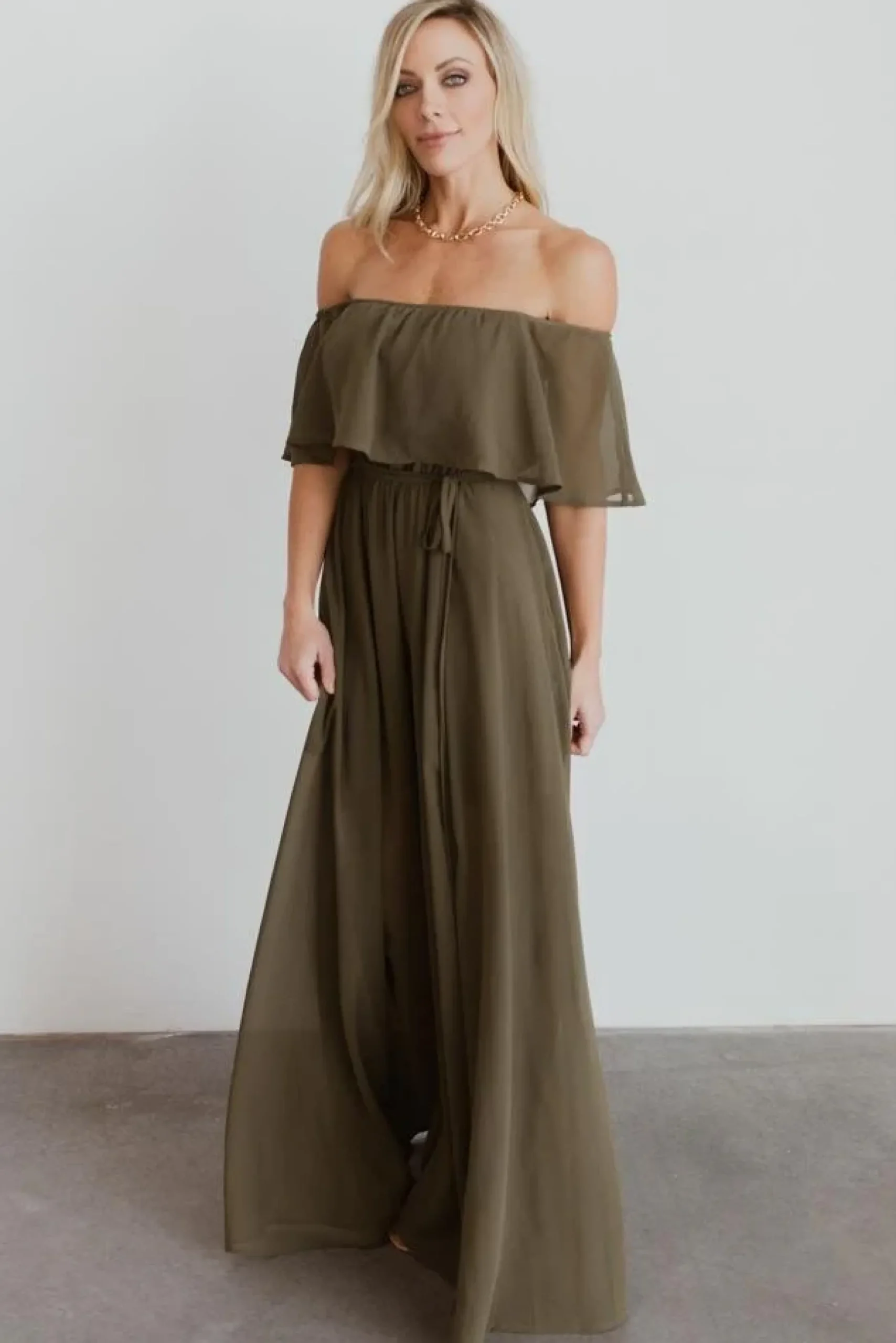 Baltic Born maxi dresses|WEDDING SUITE|Victoria Off Shoulder Maxi Dress | Olive