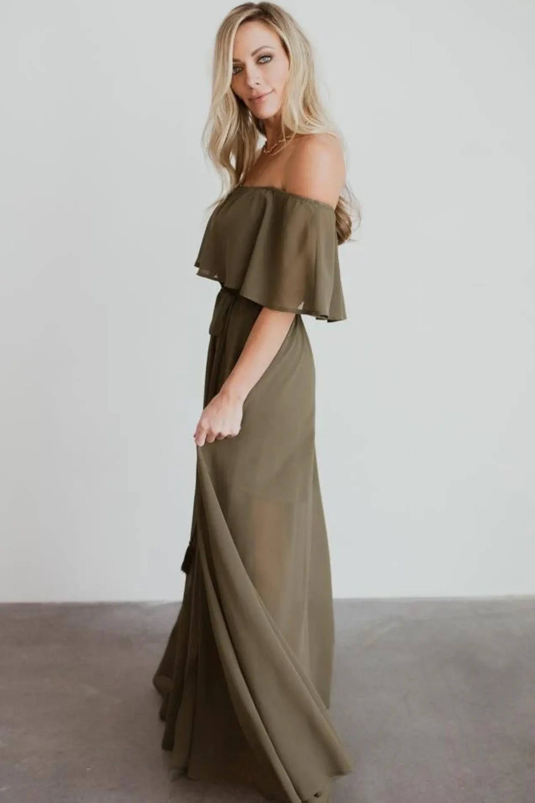 Baltic Born maxi dresses|WEDDING SUITE|Victoria Off Shoulder Maxi Dress | Olive