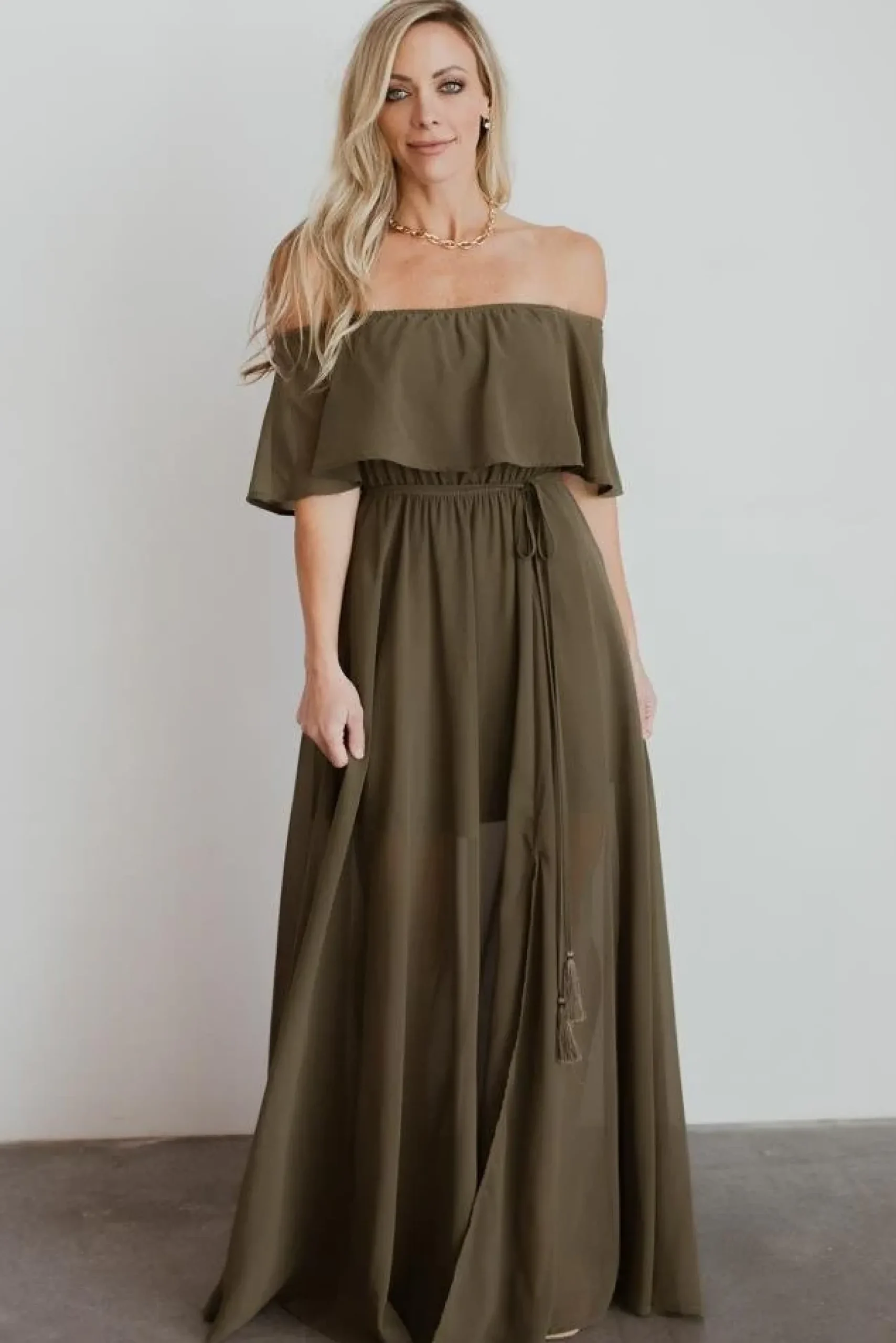 Baltic Born maxi dresses|WEDDING SUITE|Victoria Off Shoulder Maxi Dress | Olive