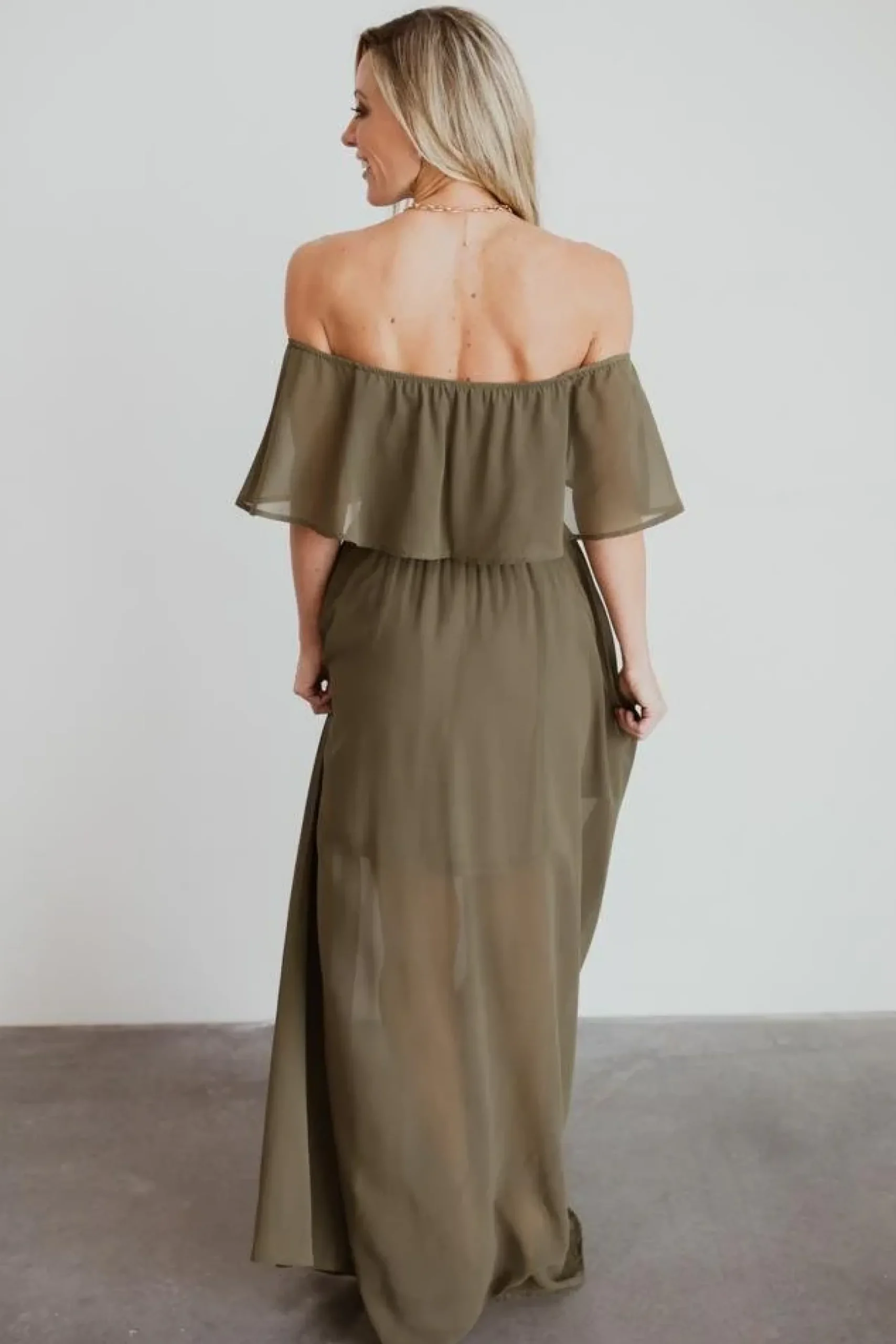 Baltic Born maxi dresses|WEDDING SUITE|Victoria Off Shoulder Maxi Dress | Olive
