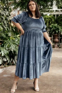Baltic Born midi dresses|WEDDING SUITE|Vivaldi Smocked Velvet Midi Dress | Blue