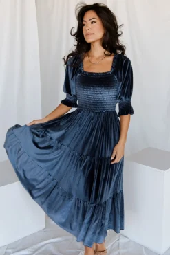 Baltic Born midi dresses|WEDDING SUITE|Vivaldi Smocked Velvet Midi Dress | Blue