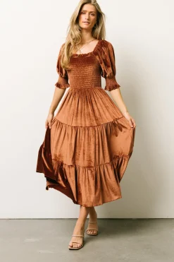Baltic Born midi dresses|WEDDING SUITE|Vivaldi Smocked Velvet Midi Dress | Bronze