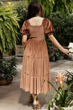 Baltic Born midi dresses|WEDDING SUITE|Vivaldi Smocked Velvet Midi Dress | Bronze