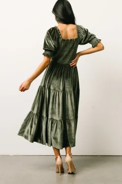 Baltic Born midi dresses|WEDDING SUITE|Vivaldi Smocked Velvet Midi Dress | Dark Eucalyptus