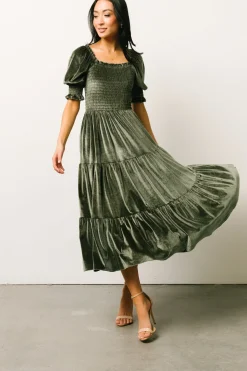 Baltic Born midi dresses|WEDDING SUITE|Vivaldi Smocked Velvet Midi Dress | Dark Eucalyptus