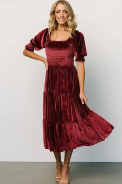 Baltic Born midi dresses|WEDDING SUITE|Vivaldi Smocked Velvet Midi Dress | Marsala