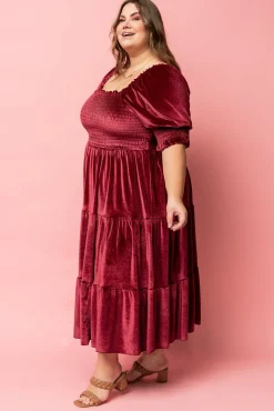 Baltic Born midi dresses|WEDDING SUITE|Vivaldi Smocked Velvet Midi Dress | Marsala