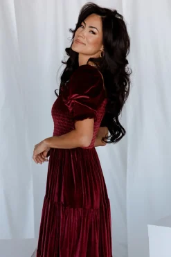 Baltic Born midi dresses|WEDDING SUITE|Vivaldi Smocked Velvet Midi Dress | Marsala