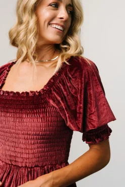 Baltic Born midi dresses|WEDDING SUITE|Vivaldi Smocked Velvet Midi Dress | Marsala