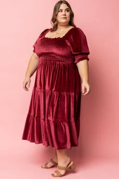 Baltic Born midi dresses|WEDDING SUITE|Vivaldi Smocked Velvet Midi Dress | Marsala