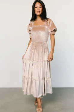 Baltic Born midi dresses|WEDDING SUITE|Vivaldi Smocked Velvet Midi Dress | Champagne