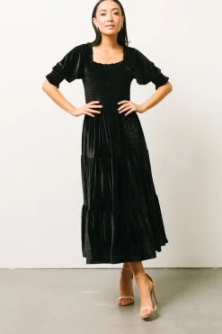 Baltic Born midi dresses|WEDDING SUITE|Vivaldi Smocked Velvet Midi Dress | Black