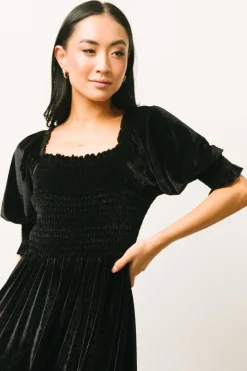 Baltic Born midi dresses|WEDDING SUITE|Vivaldi Smocked Velvet Midi Dress | Black