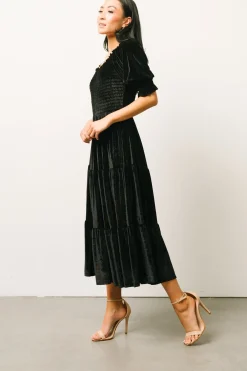 Baltic Born midi dresses|WEDDING SUITE|Vivaldi Smocked Velvet Midi Dress | Black