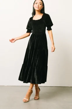 Baltic Born midi dresses|WEDDING SUITE|Vivaldi Smocked Velvet Midi Dress | Black